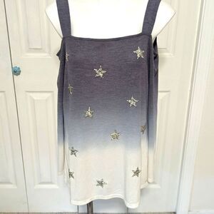 NWOT Women's INC International Concepts Ombre Silver Stars Cold Shoulder Sweater